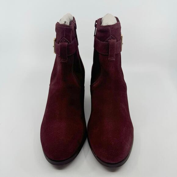 Diba Sleek Buckle Ankle Bootie Side Zipper Block Heel Burgundy Womens Size US 7 - Picture 3 of 10